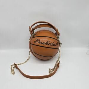 Women's Basketball Faux Leather Shape Chain Shoulder Crossbody Handbag Brown